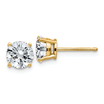 14K Yellow Gold 1.75ct. 6.0mm Round G H I True Light Moissanite Earrings
