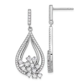 Rhodium Over Sterling Silver Cubic Zirconia Fancy Dangle Earrings