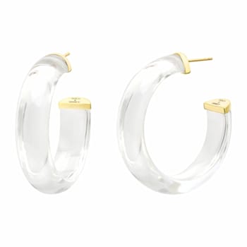 14K Yellow Gold Over Sterling Silver Medium Illusion Acrylic Hoops in Clear