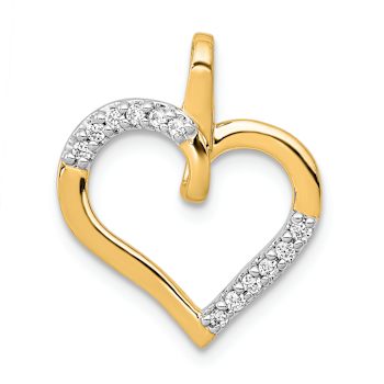 14k Yellow Gold and Rhodium Over 14k Yellow Gold Diamond Heart Pendant