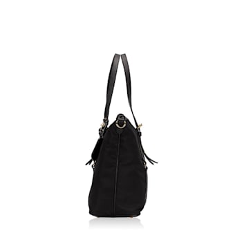Prada Tessuto Nylon Saffiano Leather Black Top Zip Tote Bag