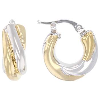 Two-Tone Twist Hoop Earrings In 14K Gold