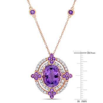 African Amethyst and Diamond 14K Rose Gold Halo Necklace 5.50ctw
