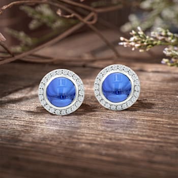 14K White Gold Round Tanzanite and Diamond Earrings 3.28ctw