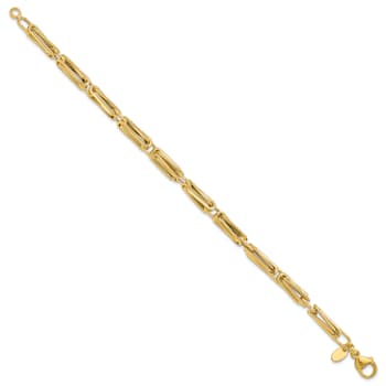 14k Yellow Gold 4.6mm Polished and Textured Fancy Link Bracelet