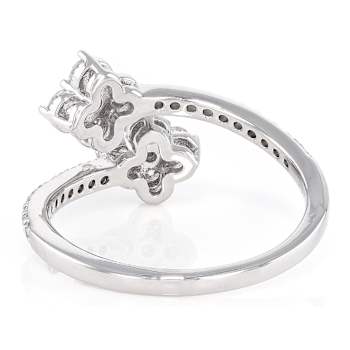 Moissanite Clover Bypass Ring In Platinum-Enhanced Sterling Silver