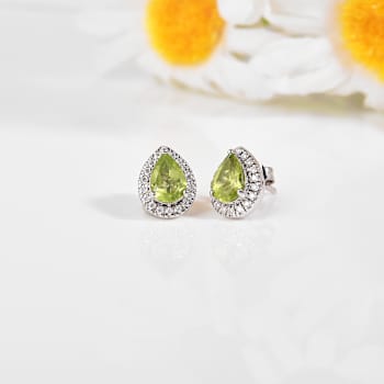 Green Peridot Pear shaped Teardrop Stud Earrings For Women