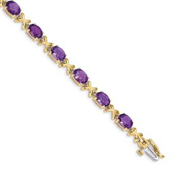 14K Two-tone Gold 7x5mm Oval Amethyst Bracelet