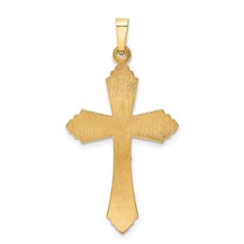 14k Yellow Gold and 14k White Gold Polished Fleur-de-Lis Crucifix Pendant