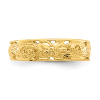 14K Yellow Gold Adjustable Flower with Leaf Trim Toe Ring
