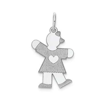Rhodium Over 14k White Gold Satin Girl with Bow Kiss Kid Charm