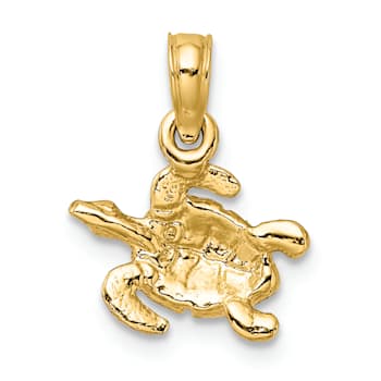 14k Yellow Gold Textured and Enameled Sea Turtle Pendant