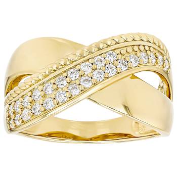 Moissanite Crossover Band Ring In 14K Gold Over Sterling Silver
