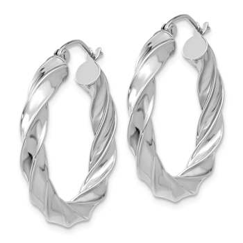 Rhodium Over 14k White Gold 1" Twisted Hoop Earrings