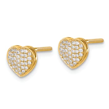 14k Yellow Gold and Rhodium Over 14k Yellow Gold 6mm Diamond Heart Stud Earrings