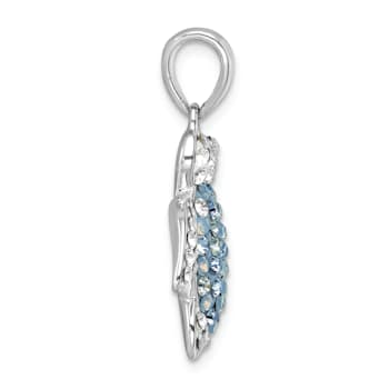 Rhodium Over Sterling Silver Polished Crystal Turtle Pendant