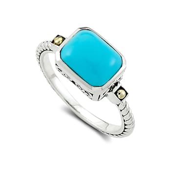 Turquoise East-West Solitaire Ring In Sterling Silver With 18K Gold Accents