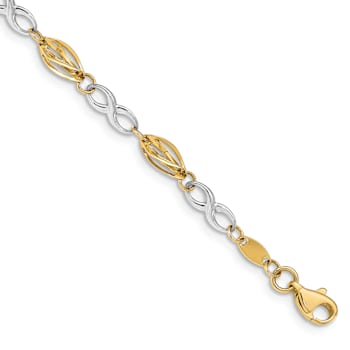 14k Yellow Gold and 14k White Gold Polished Infinity Symbol Link Bracelet