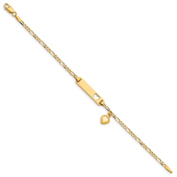 14k Yellow Gold Cut-out Heart with Dangling Heart Children's Figaro Link
ID Bracelet