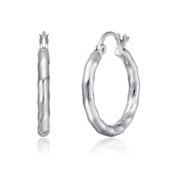 Twisted Hoop Earrings In White Rhodium Over Brass