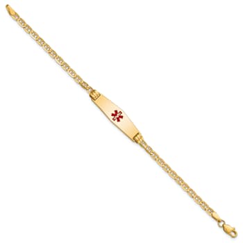 14k Yellow Gold Medical Soft Diamond Shape Red Enamel Mariner Link Child
ID Bracelet