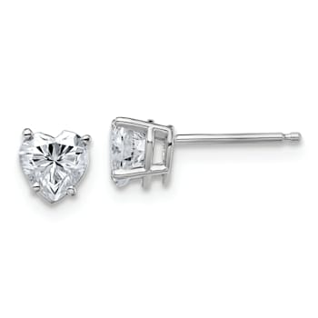 Rhodium Over 14K White Gold 1ct. 5mm Heart G H I True Light Moissanite Earrings