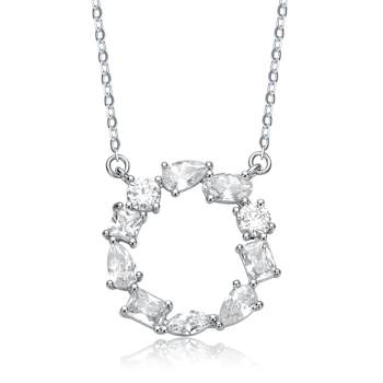 Initial O Mixed Cut CZ Pendant Necklace In Sterling Silver 18 Inch