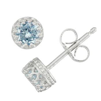Round Aquamarine Simulant Sterling Silver Childrens Stud Earrings 0.50ctw