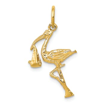 14k Yellow Gold Textured Solid Stork Charm Pendant