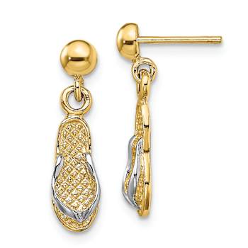 14K Yellow Gold and Rhodium Over 14K Yellow Gold Textured Flip Flop
Dangle Earrings