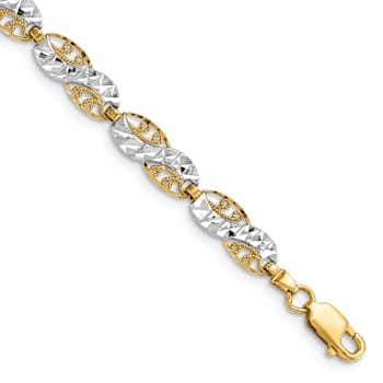 14k Yellow Gold and Rhodium Over 14k Yellow Gold Diamond-Cut Filigree
Link Bracelet