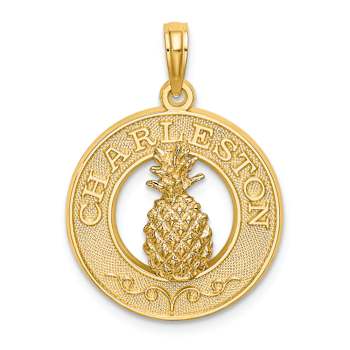 14k Yellow Gold Textured CHARLESTON Pineapple Charm
