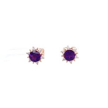 Amethyst and CZ 0.84 Ctw Round 18K Rose Gold Over Sterling Silver Button
type Earrings.
