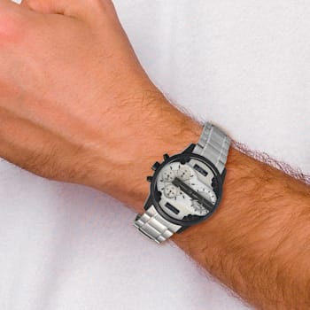 Charles Hubert Black IP-plated Stainless Chronograph Dual Time Off-White
Dial Watch