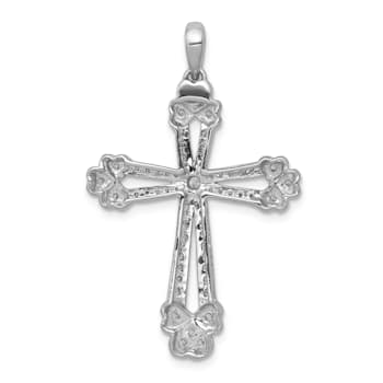 Rhodium Over 14K White Gold 3/8ct. Diamond Budded Cross Pendant