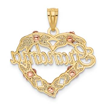 14K Tri-color Gold Textured and Diamond-Cut Grandma in Heart Pendant