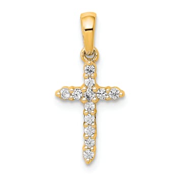 14K Yellow Gold Polished Diamond Cross Pendant
