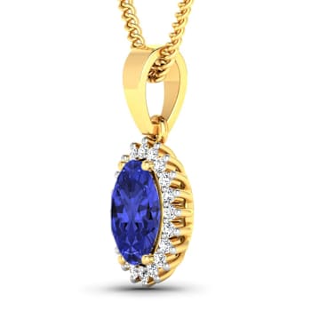 1.15ctw 14K Yellow Gold Tanzanite and White Diamond Pendant with 18 inch
Cable Chain