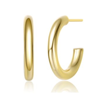 Open Thick Hoop Earrings In 14K Gold Over Brass