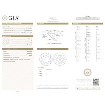 1.13ct Natural White Diamond Round, D Color, SI1 Clarity, GIA Certified