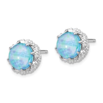 Rhodium Over Sterling Silver Lab Created Blue Opal and Cubic Zirconia
Stud Earrings
