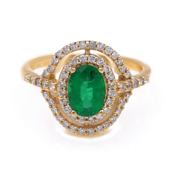1.14 Ctw Emerald With 0.48 Ctw White Diamond Ring in 14K YG