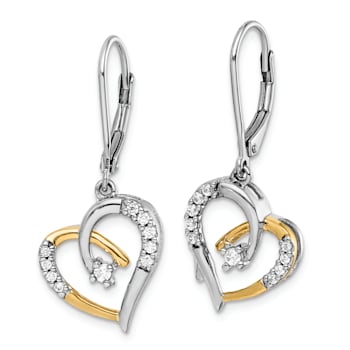 14K Yellow and White Gold Lab Grown Diamond Heart Leverback Earrings