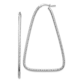 Rhodium Over 14k White Gold 2 1/4" Polished and Diamond-Cut Double
Triangle Hoop Earrings