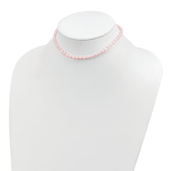 Rhodium Over Sterling Silver 4-5mm Pink Rice FWC Pearl Children's Necklace