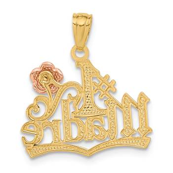 14k Yellow Gold and 14k Rose Gold Diamond-Cut and Textured #1 Madre Pendant