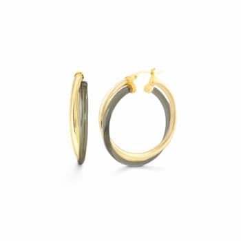 14K Yellow Gold Over Sterling Silver Acrylic Crossover Hoop Earrings in Blackberry