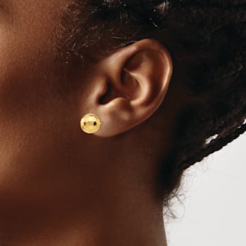 14k Yellow Gold 9.5mm Polished and Diamond-Cut Ball Stud Earrings