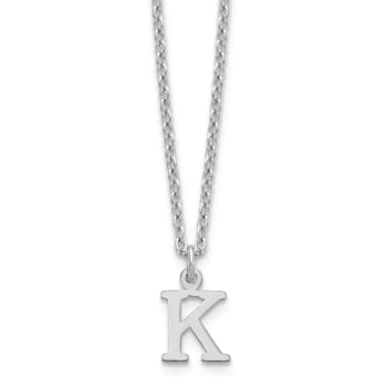 Rhodium Over Sterling Silver Cutout Letter K  Initial Necklace