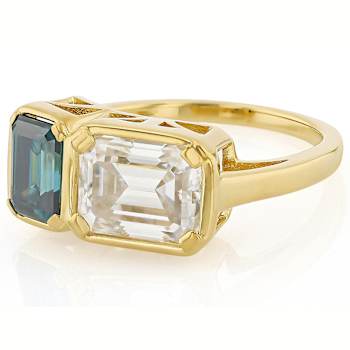 Emerald Green And Colorless Moissanite Two-Stone Ring In 14K Gold Over
Sterling Silver